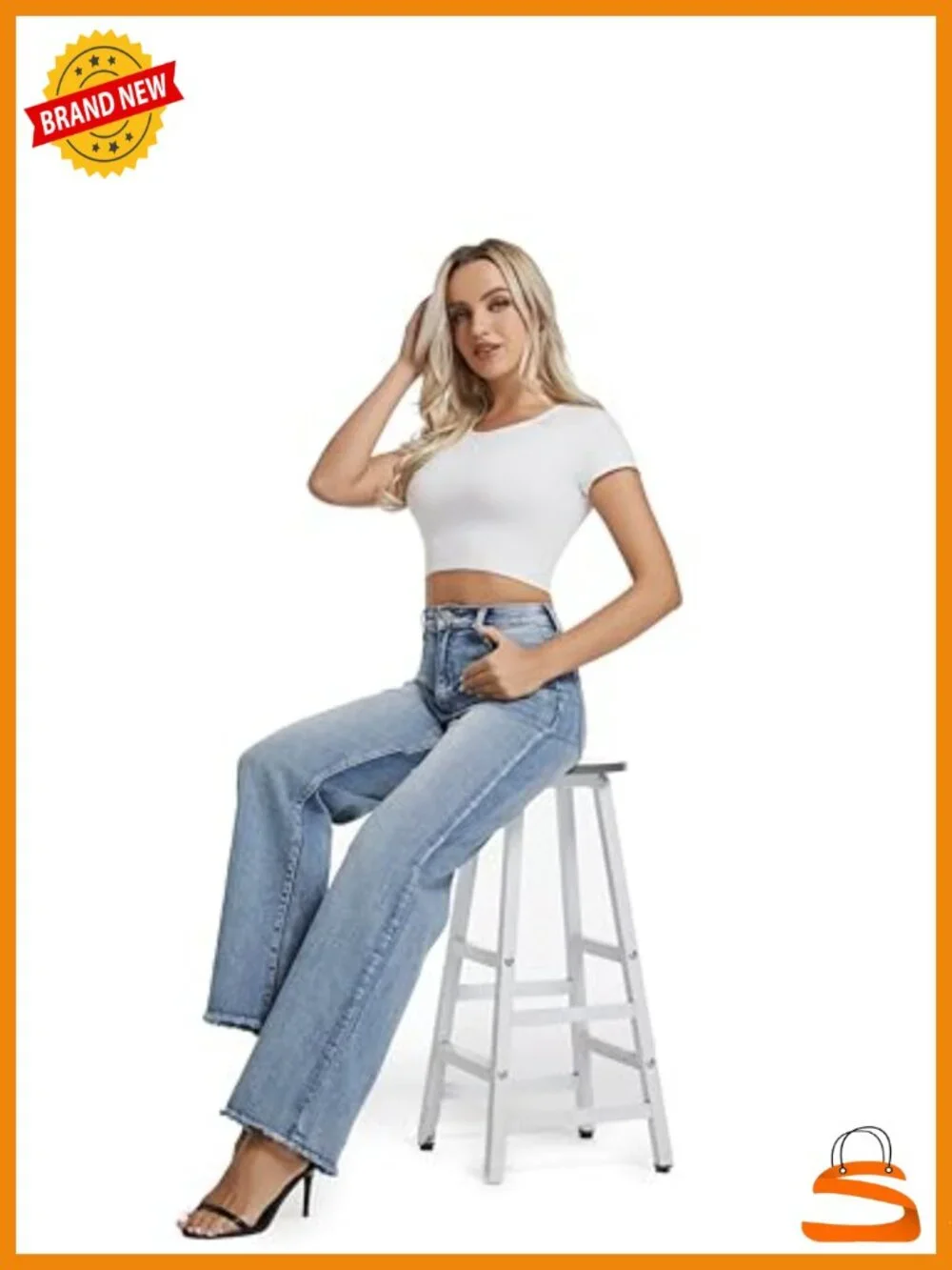 High Waisted Wide Leg Jeans Stretchy Raw Hem Loose Casual Denim